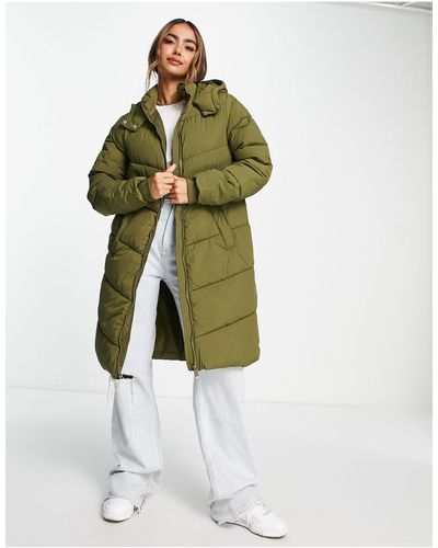 Pieces Longline Padded Coat With Hood - Green