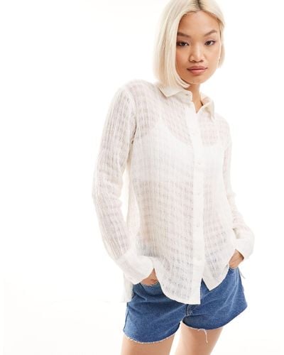 Weekday Sheer Textured Linen Shirt - White