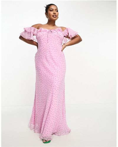 ASOS Asos Design Curve Bardot Milkmaid Maxi Dress - Pink