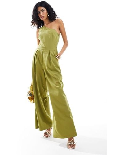 Pretty Lavish One Shoulder Jumpsuit With Pockets - Green