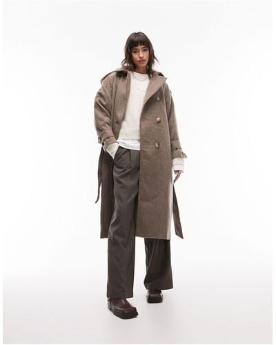 TOPSHOP Super Oversized Brushed Trench Coat - Brown