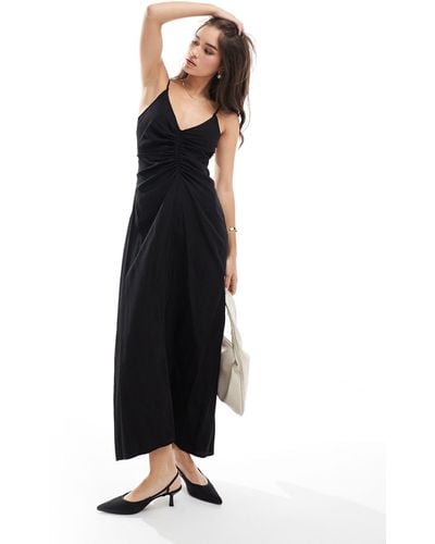 Y.A.S Cami Maxi Dress With Ruched Front - Black