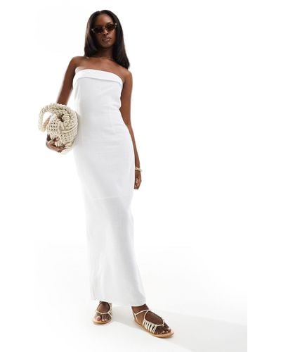 In The Style Linen Mix Bandeau Fold Over Maxi Dress - White