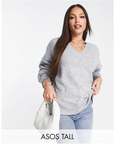ASOS Asos design tall - maglione spesso con scollo a v - Bianco