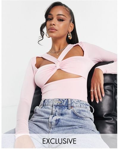 Missguided Halterneck Bodysuit With Long Sleeves - White