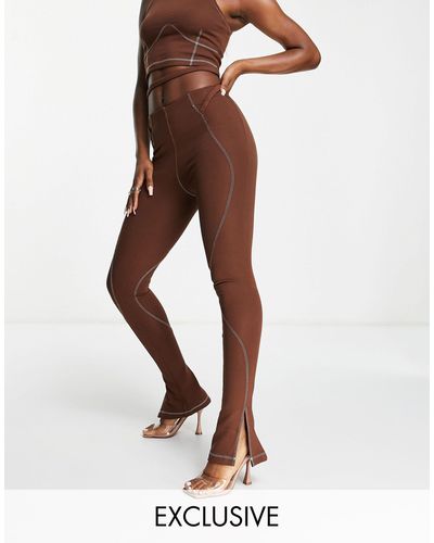 AsYou Legging d'ensemble à coutures apparentes avec détail noué et ourlet fendu - marron - Blanc