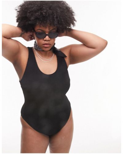 TOPSHOP Curve Scoop Back Crinkle Swimsuit - Black