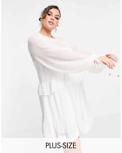 Forever New Tiered Lantern Sleeve Mini Dress - White