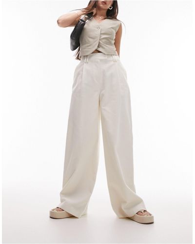TOPSHOP Cord Tailored Wide Leg Trouser - White