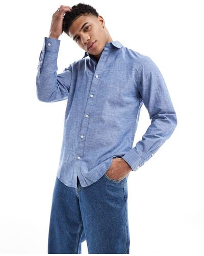 SELECTED Long Sleeve Linen Mix Shirt - Blue