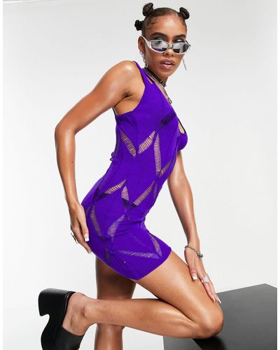 AsYou Robe courte en maille à découpes en losanges - violet