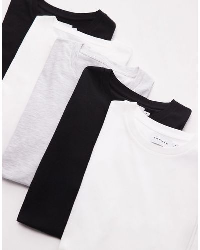 TOPMAN – 5er-pack klassisch geschnittene t-shirts - Schwarz