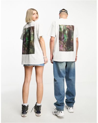 Collusion Unisex - t-shirt grigia con stampa fotografica iridescente - Bianco