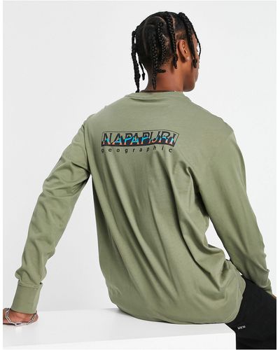 Napapijri T-shirt à manches longues avec logo encadré au dos - kaki - Vert