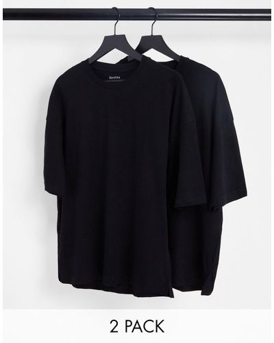 Bershka Confezione da 2 t-shirt oversize nere - Blu