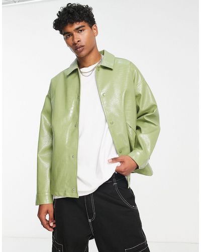 Collusion Croc Faux Pu Jacket With Borg Lining - Green
