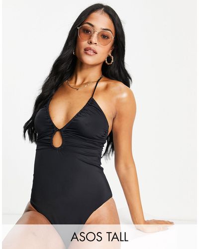 ASOS Asos Design Tall Ruched Keyhole Front Swimsuit - Black