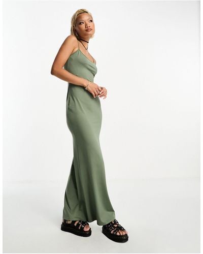 Bershka Strappy Shaping Maxi Dress - Green