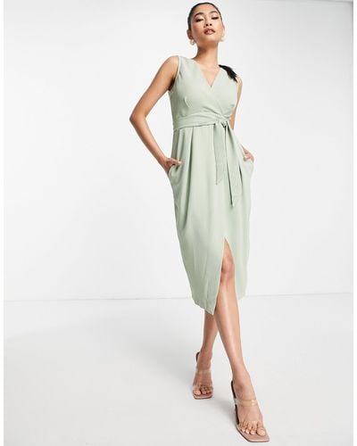 Closet Sleeveless Wrap Midi Dress - Green