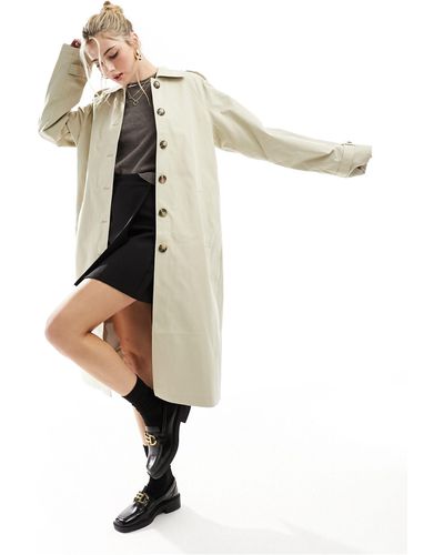 Vila Trench Coat With Button Front Detail - White