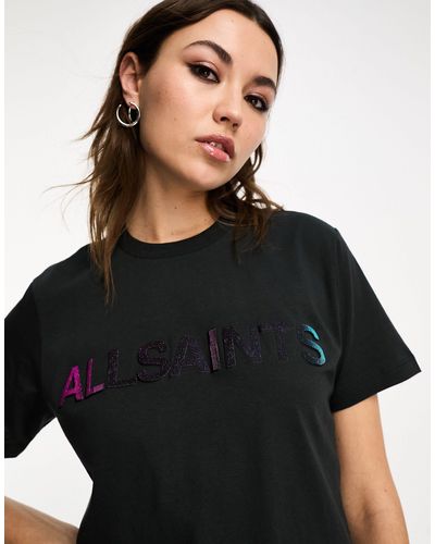 AllSaints Shadow - t-shirt coupe boyfriend à logo - Noir