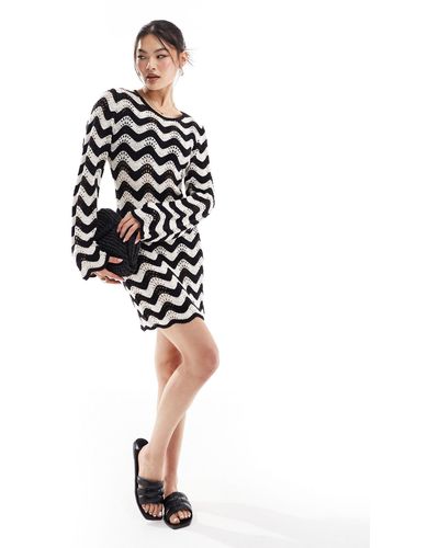 In The Style Crochet Long Sleeve Mini Dress - White