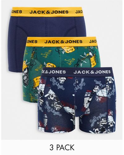 Jack & Jones Confezione da 3 paia di boxer aderenti blu navy con stampa di teschi