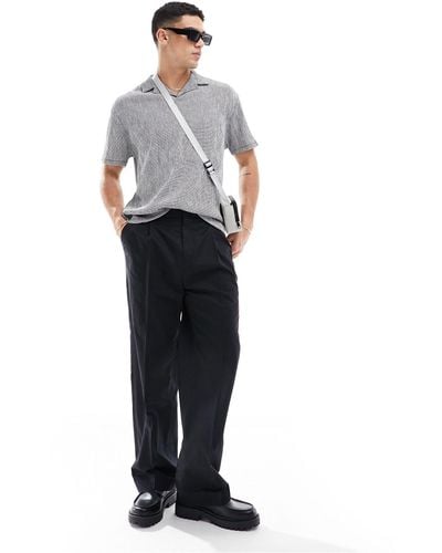 ASOS Relaxed Polo Shirt With Revere Collar - Grey