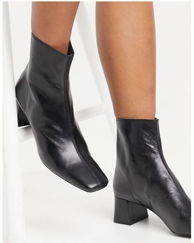 Mango Leather Mid Heel Boots - Black