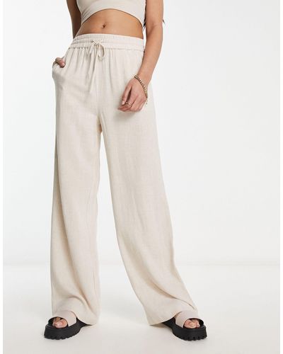 SELECTED Femme - pantaloni casual effetto lino color sabbia con coulisse - Bianco
