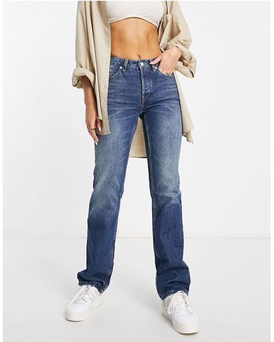 Weekday Pin Mid Rise Straight Leg Jeans - Blue