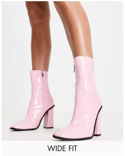 Raid Wide Fit Saylor Block Heel Sock Boots - Pink