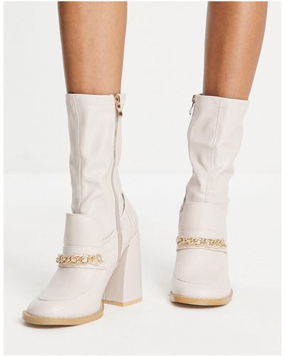 Koi Footwear Piper Slim Block Heel Loafer Boots - White