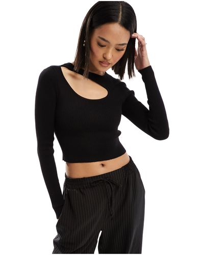 ONLY Long Sleeve Knitted Top With Splice Detail - Black