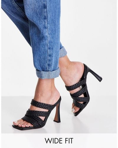 ASOS Wide Fit Nuclear Woven Strappy High Heeled Mules - Black