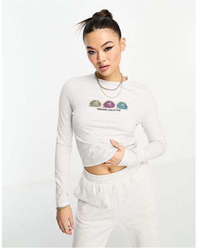 ASOS Asos Weekend Collective Long Sleeve Baby T-shirt With Photographic Lip Print-grey - White