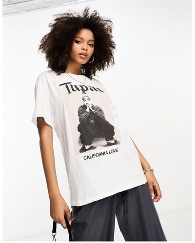 Stradivarius T-shirt oversize à imprimé tupac - Blanc