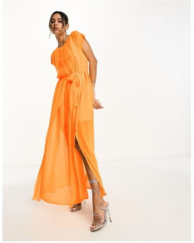 ASOS Pleated Raw Edge Maxi Dress - Orange