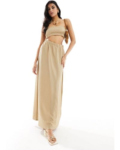 4th & Reckless Textured Bandeau Cut Out Side Maxi Dress - Metallic