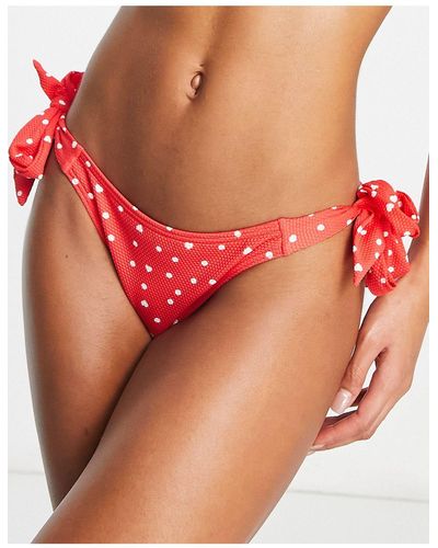 New Look Polka Dot Twist Side Detail Bikini Bottoms - Red