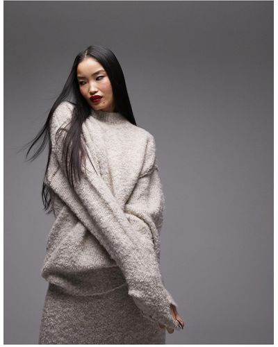 TOPSHOP Knitted Long Line Boucle Jumper - Grey