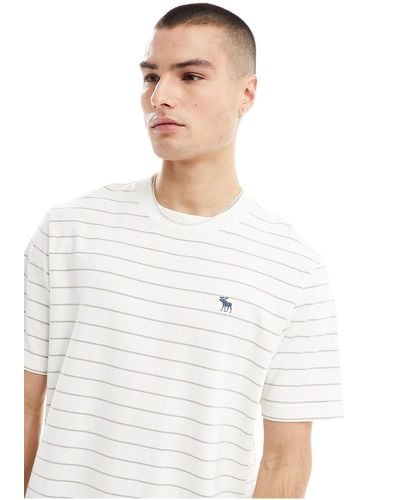 Abercrombie & Fitch Icon Logo Stripe Heavyweight T-shirt - White