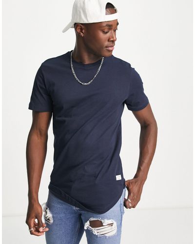 Jack & Jones Essentials - T-shirt Met Lange Pasvorm En Ronde Zoom - Blauw