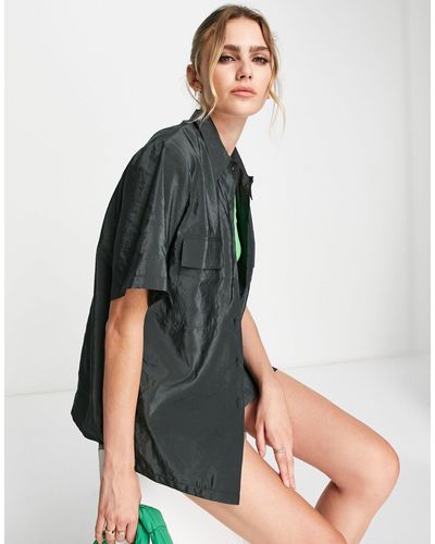 TOPSHOP Chemise utilitaire à manches courtes avec deux poches - anthracite - Marron