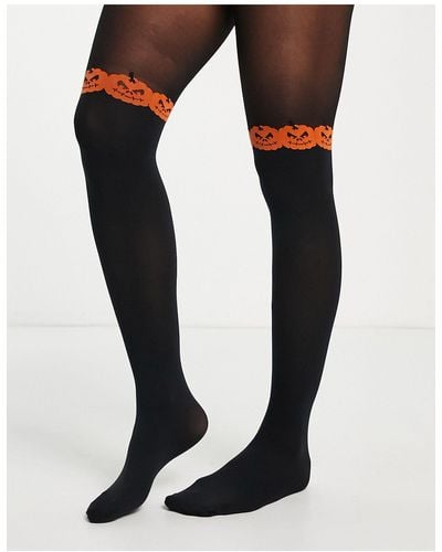 Pretty Polly Over The Knee Pumpkin Tights - Black
