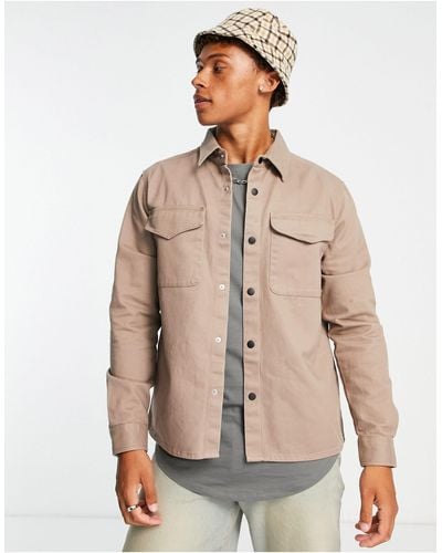 River Island Camicia giacca color pietra con abbottonatura a pressione - Neutro
