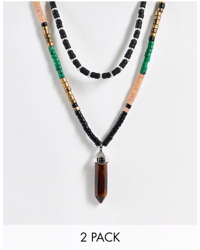 ASOS 2 Pack Layered Necklace With Faux Crystal Pendant - Multicolor