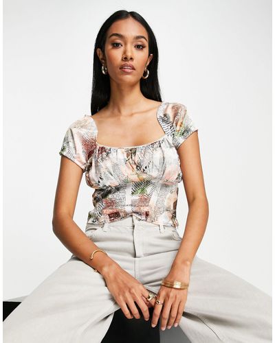 ASOS 90s Capped Sleeve Top With Corset Detail - Multicolor