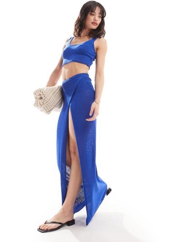 New Look Crochet Maxi Wrap Skirt - Blue