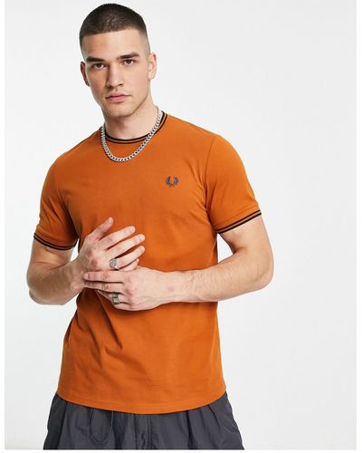 Fred Perry Twin - Ringer T-shirt Met Een Gekleurd Randje - Oranje